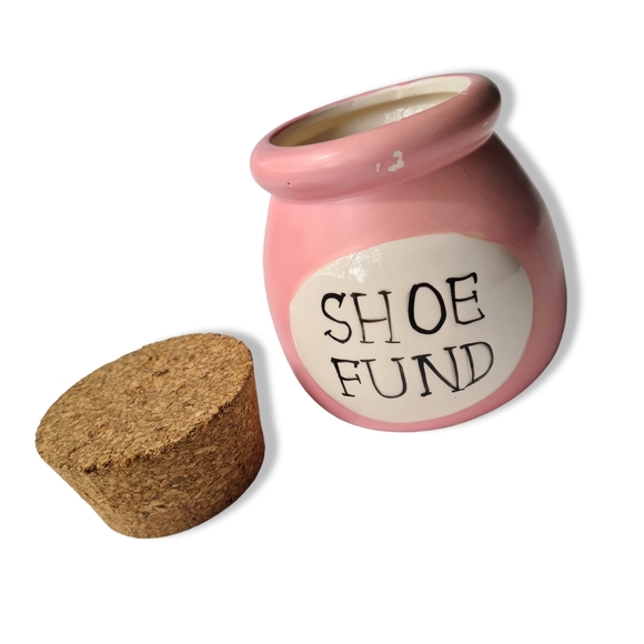 Cutest SHOE FUND Pink Money Jar w Cork Lid - Picture 5 of 8